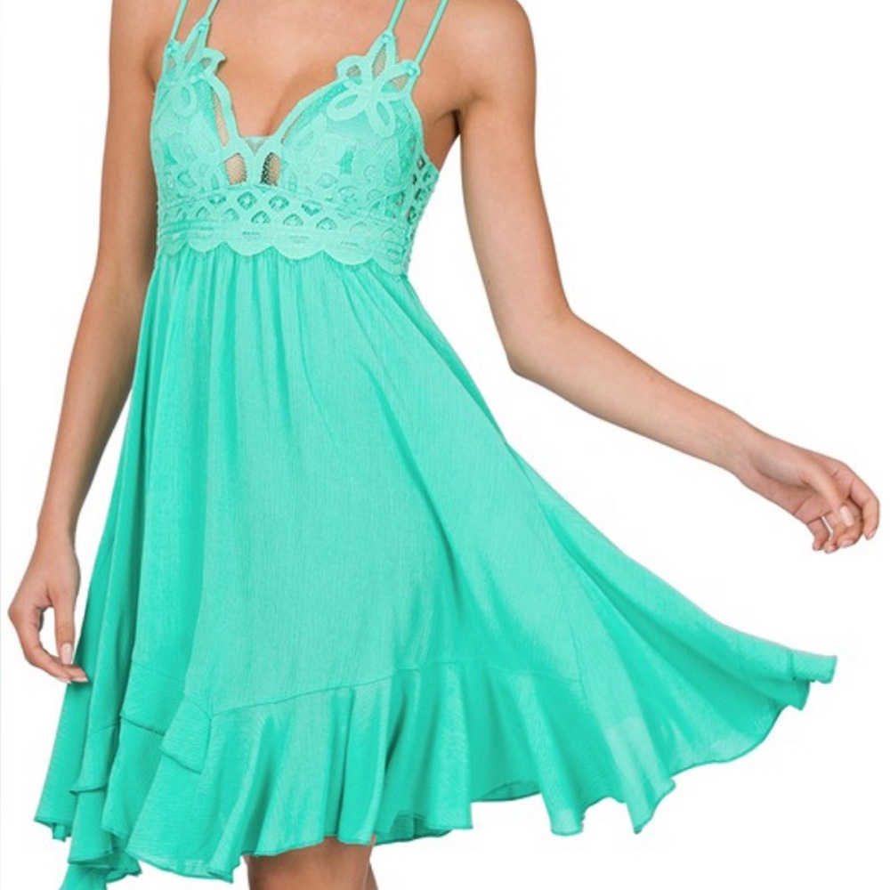 Turquoise Lace Trim Dress